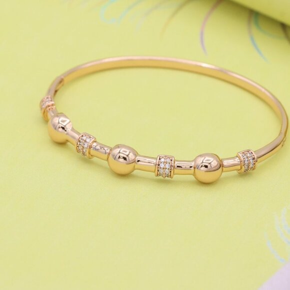 Elegant Rose Gold Bangle with Beaded Design and Sparkling Accents, XPBL0465 - Picture 1 of 12